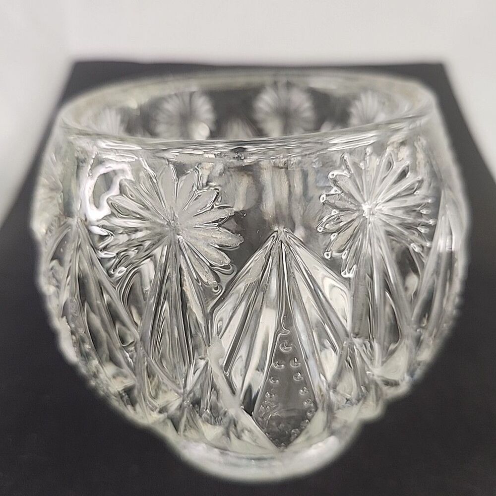 Candle Holder AVON Starburst And Diamond Clear Glass Crystal 4” Tall HEAVY VTG